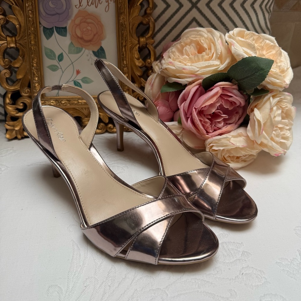 Calvin Klein “ Lucette” Metallic Gold  Crisscross Heels